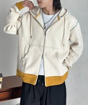 ワッフルリブ配色ジップパーカー