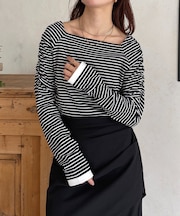 スクエアネックパフスリーブリブプルオーバー