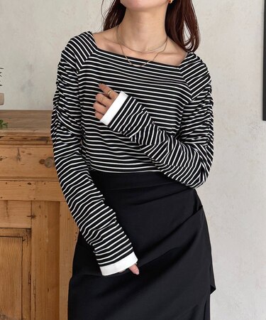 スクエアネックパフスリーブリブプルオーバー