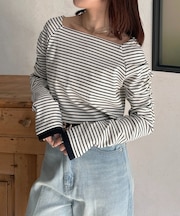 スクエアネックパフスリーブリブプルオーバー
