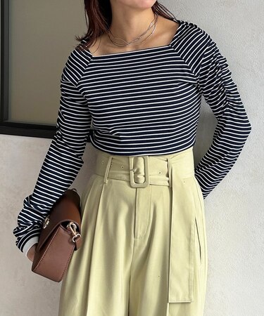 スクエアネックパフスリーブリブプルオーバー