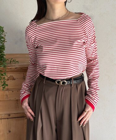 スクエアネックパフスリーブリブプルオーバー