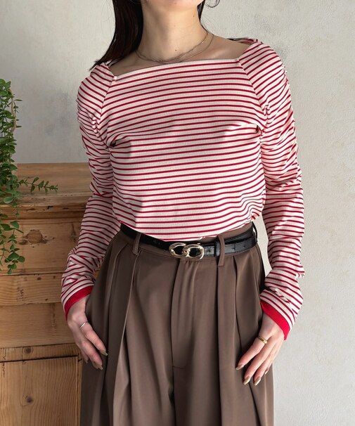 スクエアネックパフスリーブリブプルオーバー