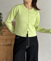 クリアボタン肩タックニットカーディガン