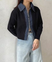 デニムドッキングWジップニットカーディガン