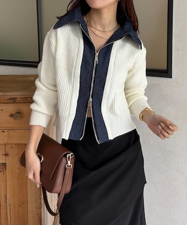 デニムドッキングWジップニットカーディガン
