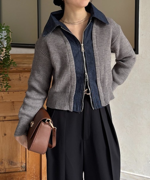 デニムドッキングWジップニットカーディガン