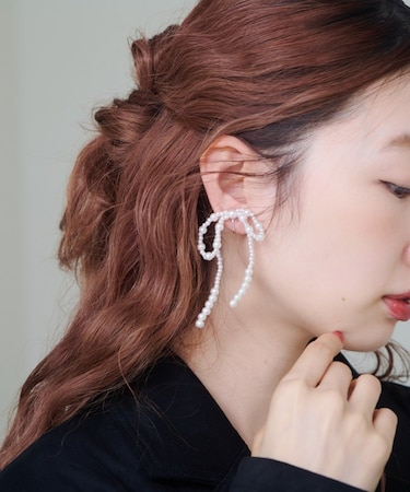 【Kastane】パールリボンイヤリング