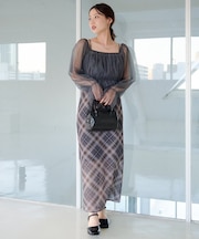 【Kastane】ペプラムチュール×レースアップワンピースSET