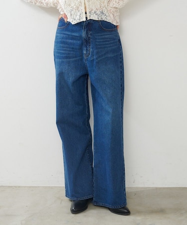 【Kastane】ストレートバックベルトデニムパンツ