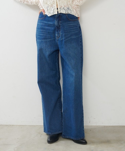 【Kastane】ストレートバックベルトデニムパンツ