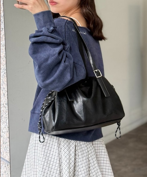 巾着レザーボストンバッグ