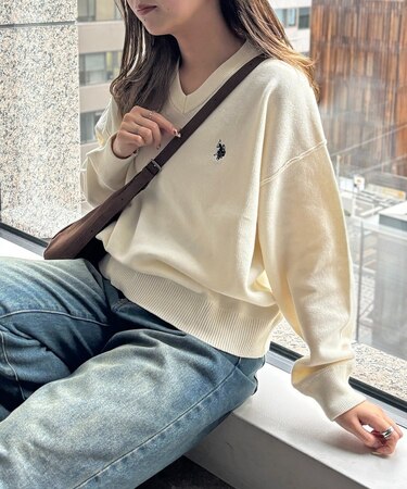 【U.S. POLO ASSN.】Vネックスウェットライクニット