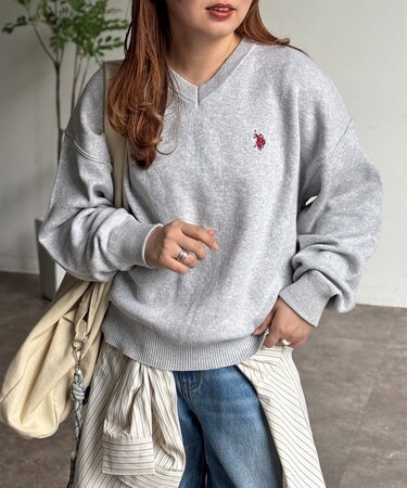 【U.S. POLO ASSN.】Vネックスウェットライクニット