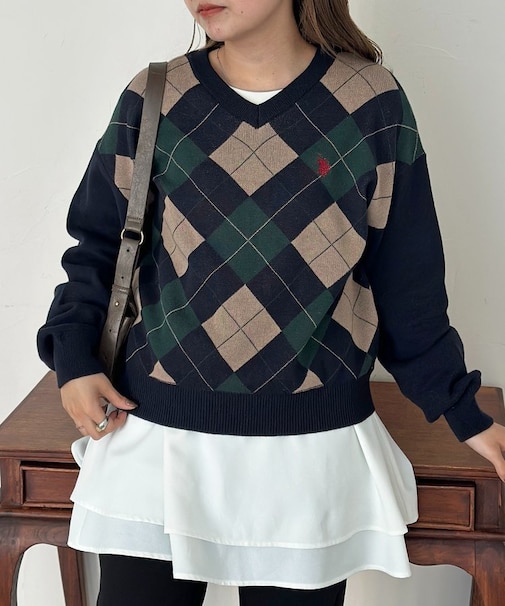【U.S. POLO ASSN.】Vネックスウェットライクニット