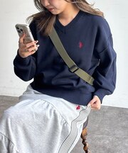【U.S. POLO ASSN.】Vネックスウェットライクニット