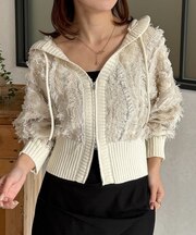 フリンジWジップフードカーディガン