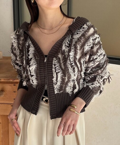 フリンジWジップフードカーディガン