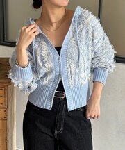 フリンジWジップフードカーディガン