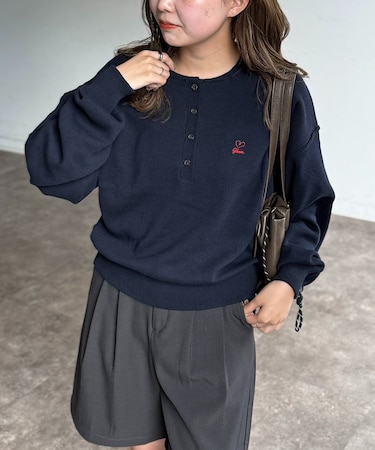 1ポイント刺繍ヘンリープルオーバー