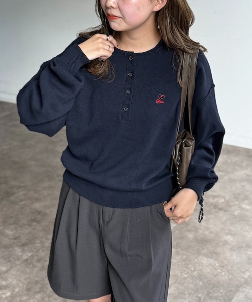 1ポイント刺繍ヘンリープルオーバー