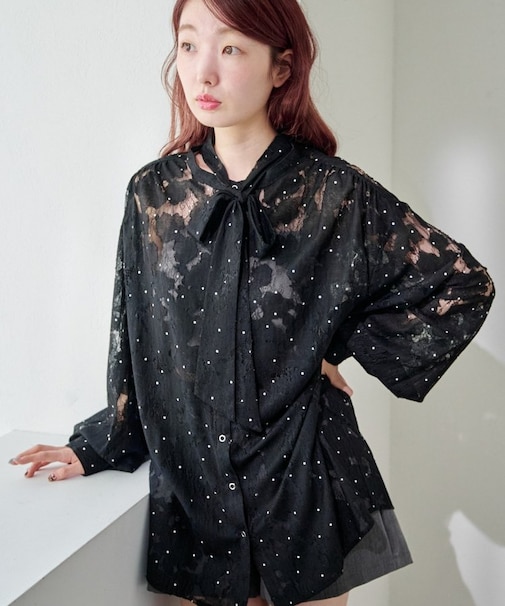 【Kastane】ドットレースボウタイブラウス
