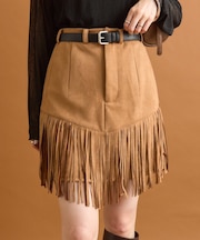 【mystic】フェイクスウェードフリンジスカート