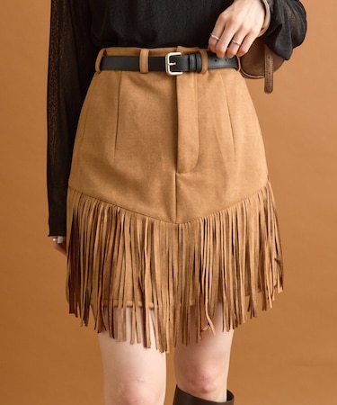 【mystic】フェイクスウェードフリンジスカート