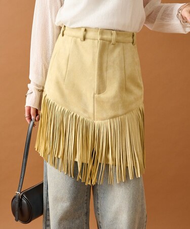 【mystic】フェイクスウェードフリンジスカート