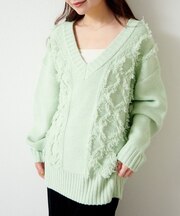 【Kastane】ケーブルフリンジVネックニット