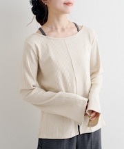 【Kastane】ラメリブスリットトップス