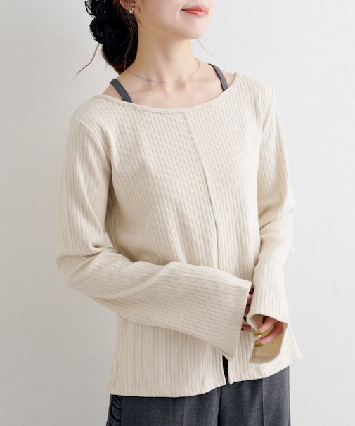 【Kastane】ラメリブスリットトップス