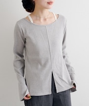 【Kastane】ラメリブスリットトップス