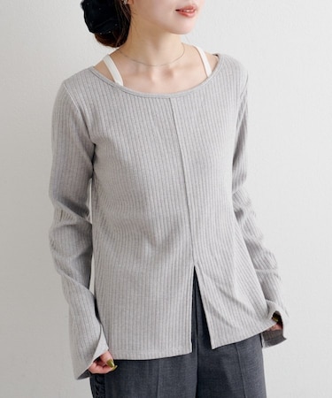 【Kastane】ラメリブスリットトップス