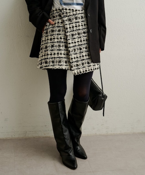 【Omekashi】ツイードラップスカート