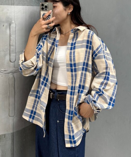 【CIAOPANIC TYPY】バスケット編みメッシュチェックシャツ