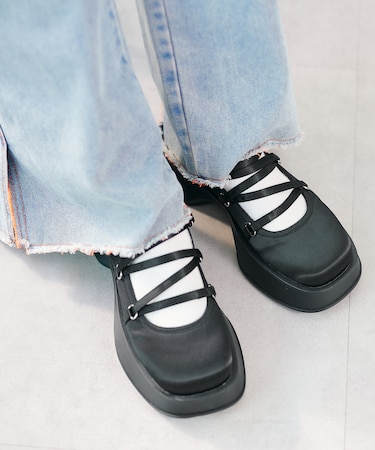 【CIAOPANIC TYPY】【PUレザー&サテン】厚底バレエシューズ