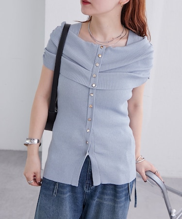 【mystic】オフショルデザイン半袖ニット