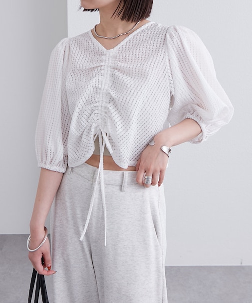 【mystic】シアーチェックシャーリングブラウス