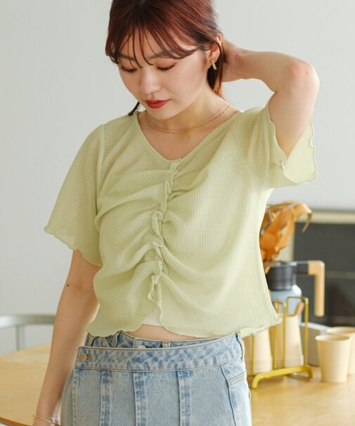 【Kastane】フロントシャーリング半袖TEE