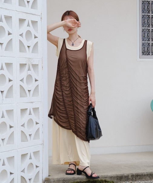 【Kastane】シアーシャーリングワンピースSET