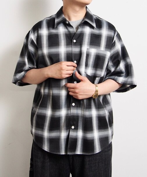 【WHO'S WHO gallery】オンブレチェック半袖シャツ