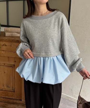 裾バルーンボートネック裏毛プルオーバー
