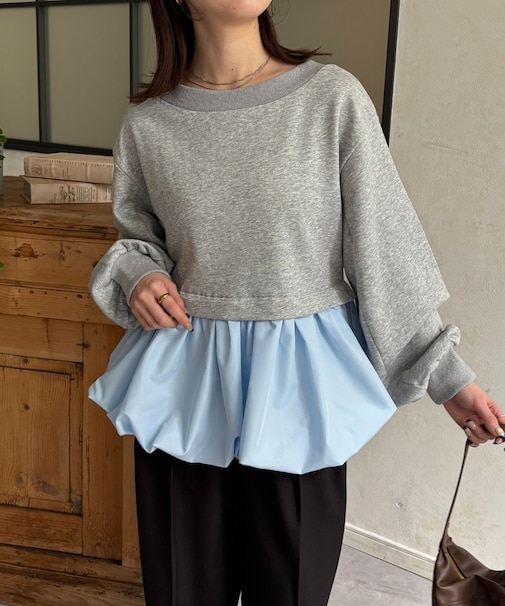 裾バルーンボートネック裏毛プルオーバー