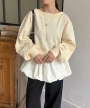裾バルーンボートネック裏毛プルオーバー