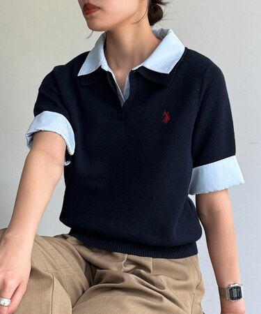 【U.S. POLO ASSN.】フェイクレイヤード半袖ポロ