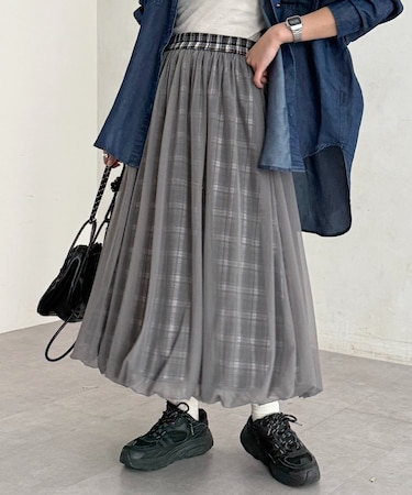 チュールチェックバルーンスカート