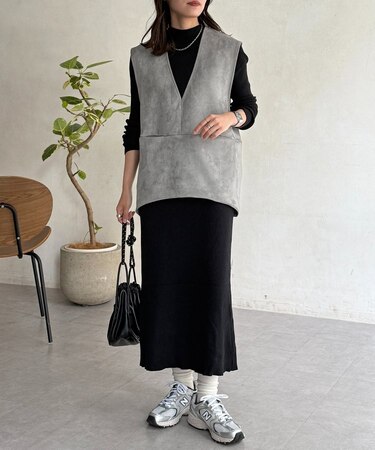 フェイクスエードベストセットニットワンピース