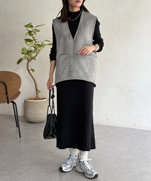 フェイクスエードベストセットニットワンピース