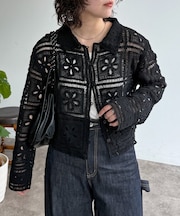 襟付きクロシェカーディガン